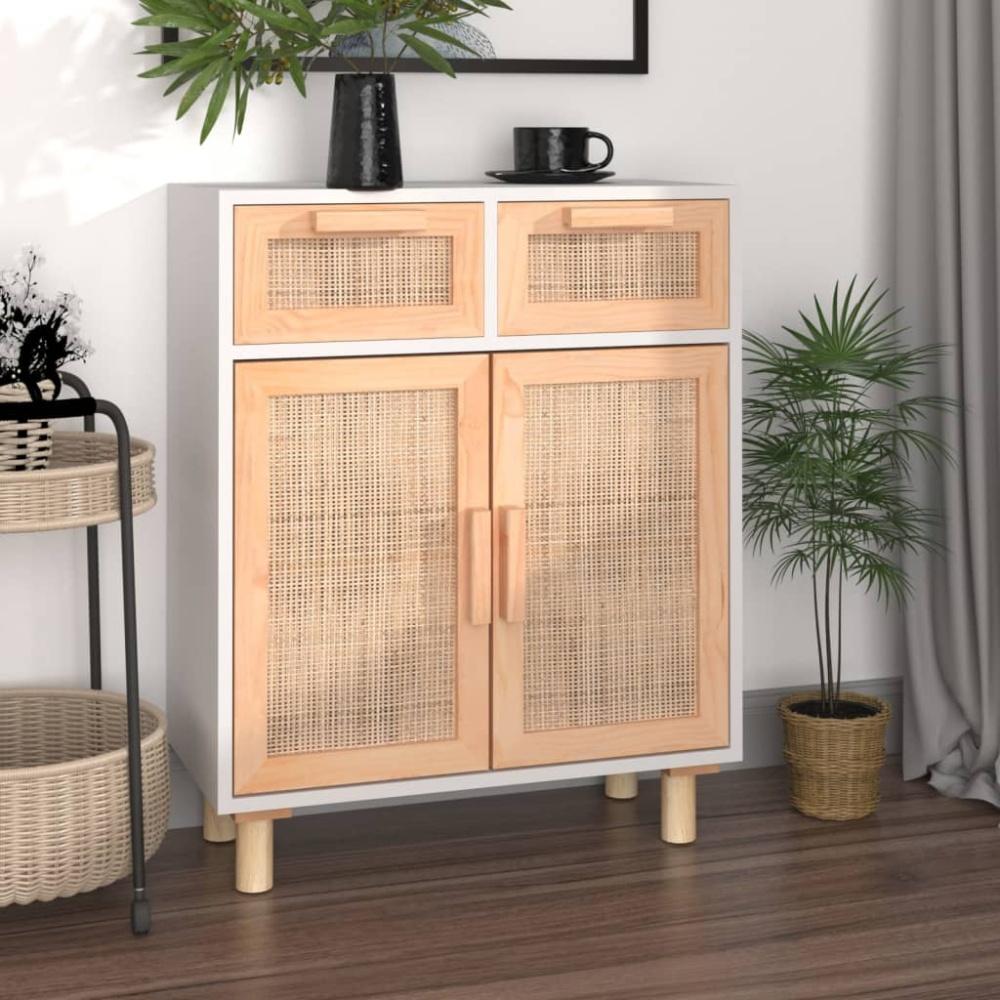 vidaXL Sideboard Weiß 60x30x75 cm Massivholz Kiefer und Natur-Rattan 345636 Bild 1