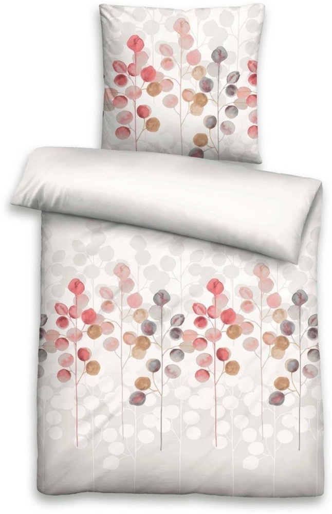 biberna Seersucker Bettwäsche 0026722 STILISIERTE PFLANZE, taupe, 1x 155x220 cm + 1x 80x80 cm Bild 1