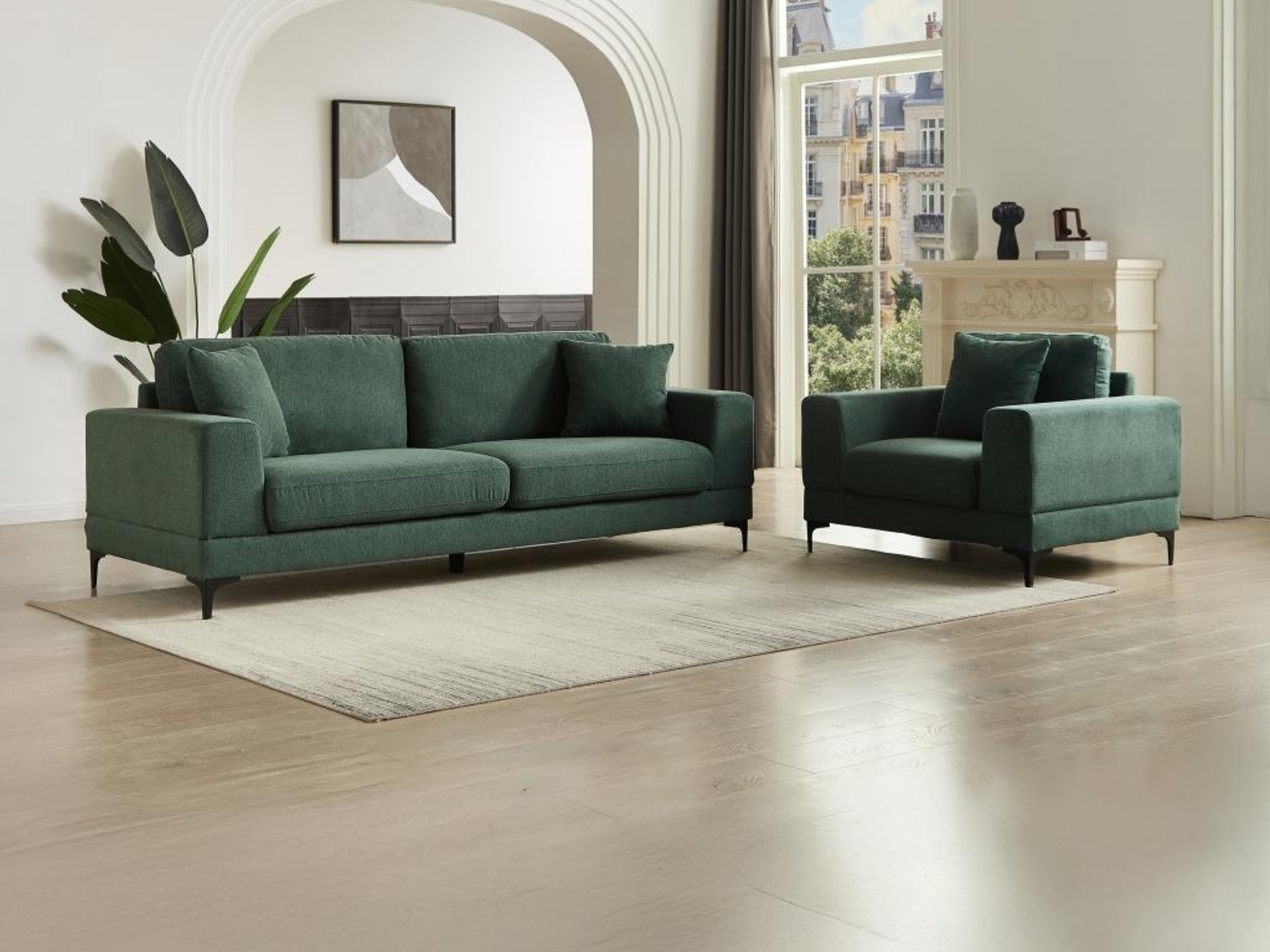 Vente-unique - 3-Sitzer-Sofa & Sessel - Strukturstoff - Grün - JAMOLO Bild 1