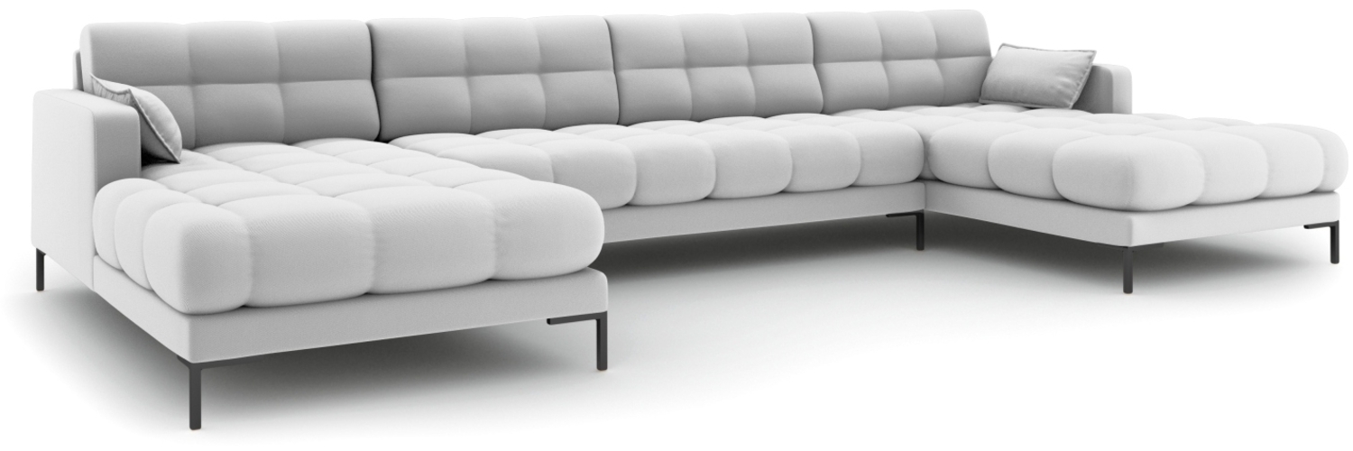 Micadoni Panorama-Sofa Mamaia 6-Sitzer Strukturierter Stoff Hellgrau Metall schwarz Bild 1