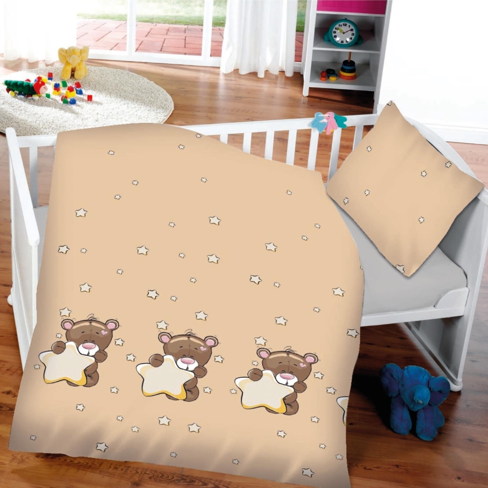 Kinder Bettwäsche 2-tlg ( 100x135 cm / 40x60 cm ) Bettdecken Set, 100% Baumwolle - Babybettwäsche mit Motiv Bär mit Stern Bild 1