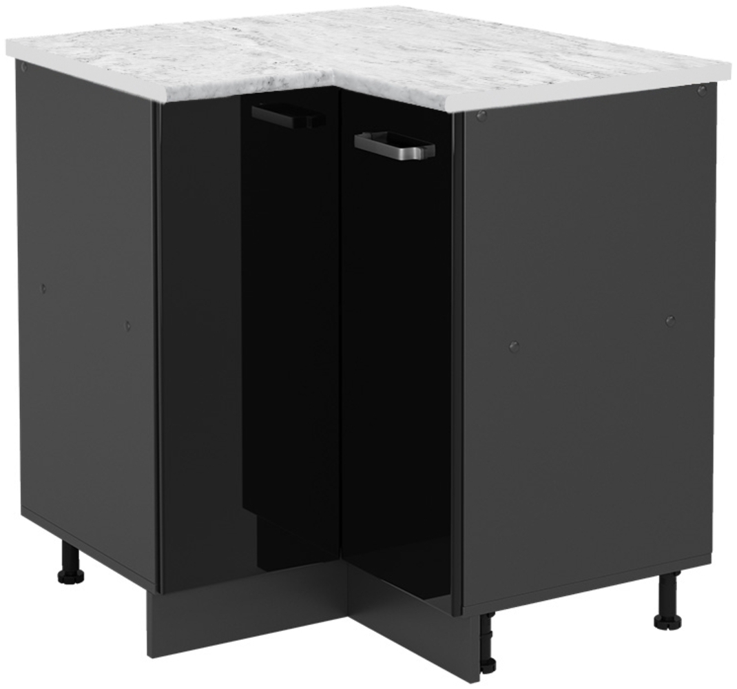Eckunterschrank R-Line Schwarz Hochglanz 75.6 cm AP Marmor Vicco Bild 1