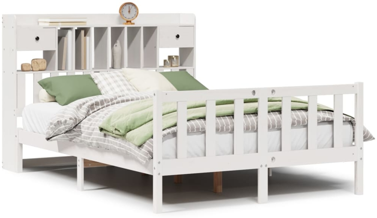 vidaXL Massivholzbett mit Regal ohne Matratze Weiß 160x200 cm Kiefer 3321748 Bild 1