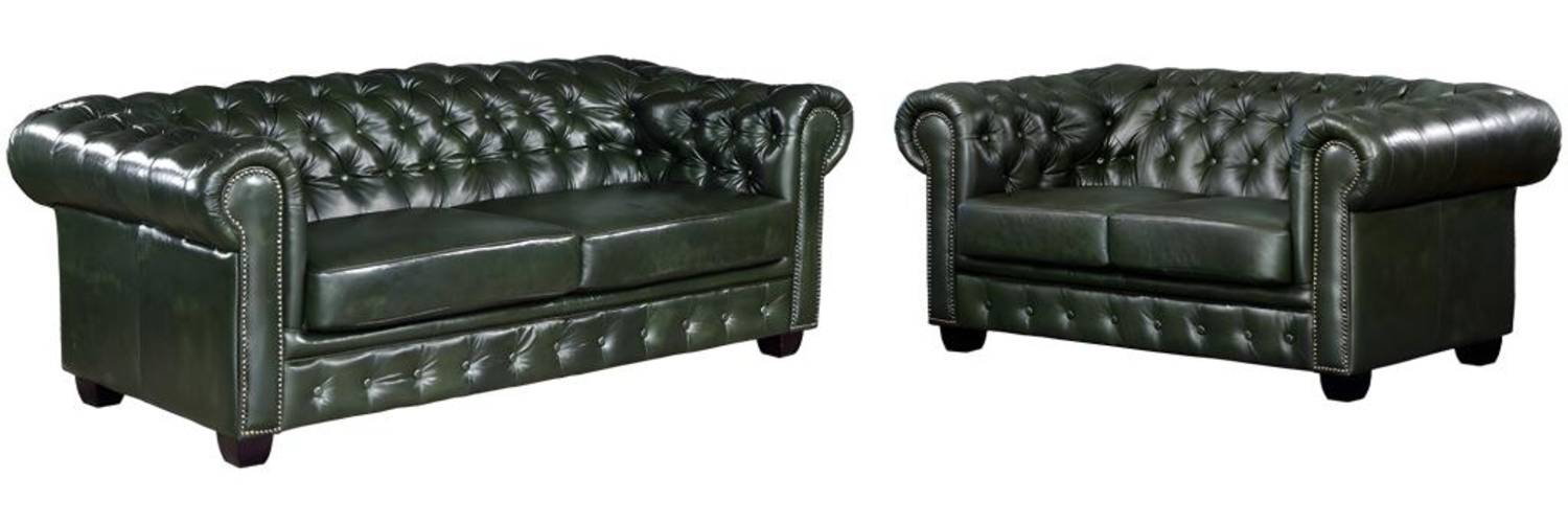 Vente-unique - Chesterfield Garnitur 3+2 - Büffelleder - Schwarzgrün - BRENTON Bild 1