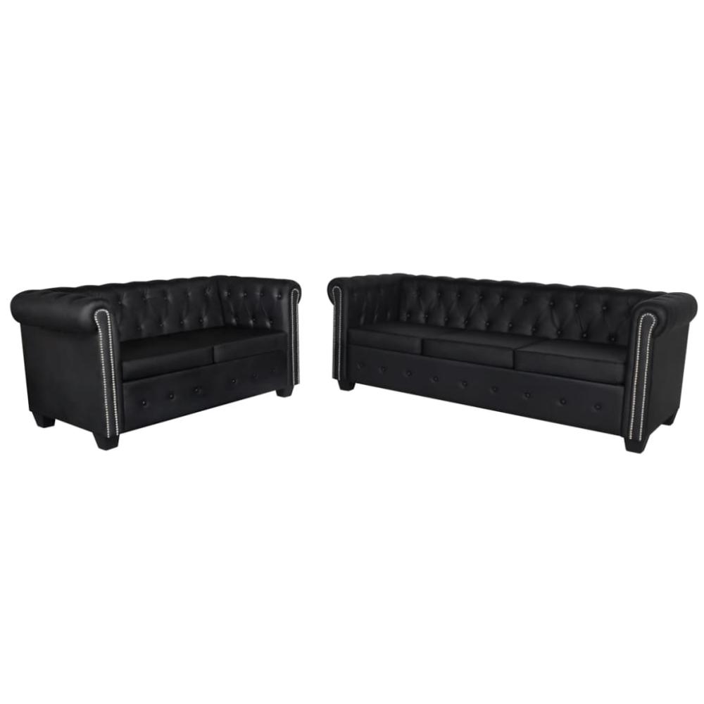 Chesterfield-Sofas 2-Sitzer & 3-Sitzer Kunstleder Schwarz Bild 1