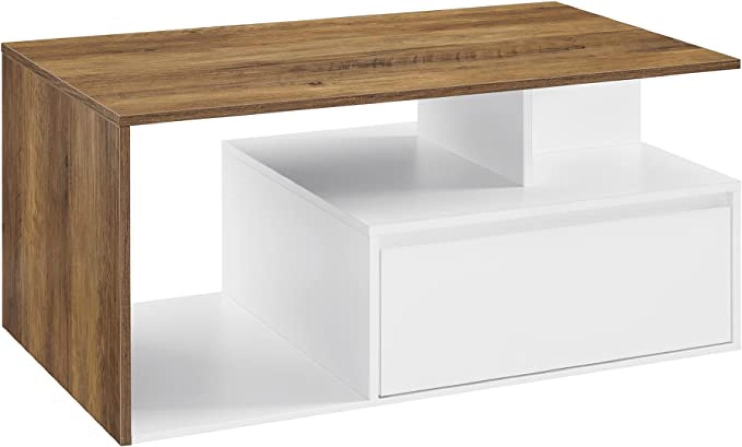 Vasagle Couchtisch, Wohnzimmertisch, Sofatisch, mit großer Schublade, viel Stauraum, modern, 55 x 100 x 45 cm, für Wohnzimmer, walnussbraun-weiß LCT208T41 Bild 1
