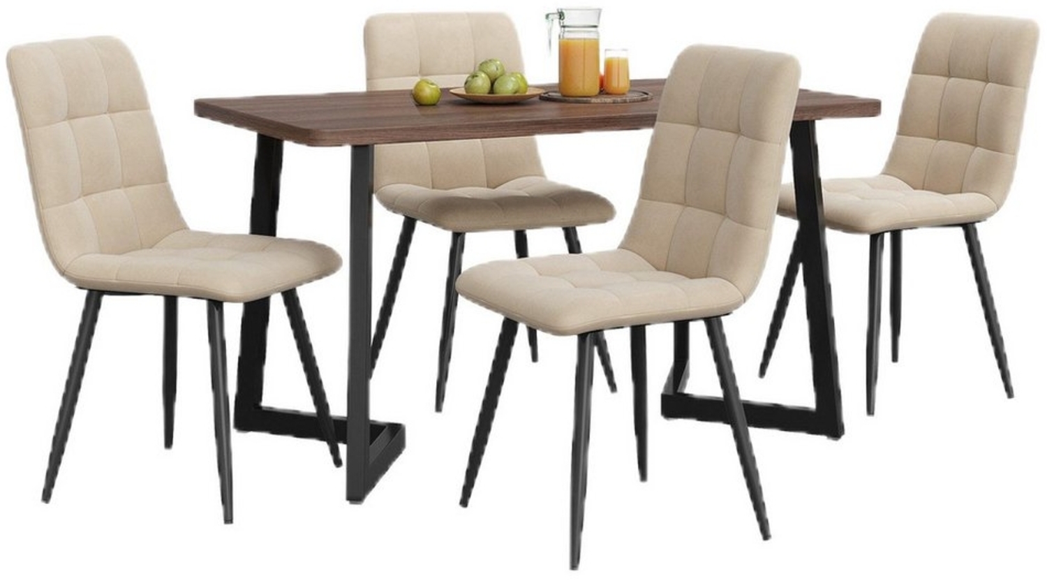 TavilaEcon Essgruppe Esstisch mit 4 Stühlen Set, Bequeme Esszimmergarnitur, (ergonomische Stühle mit samtweichen Polstern und stabilen Metallbeinen, 5-tlg), Klassischer Nussbaumtisch aus MDF mit geometrischem Design Bild 1