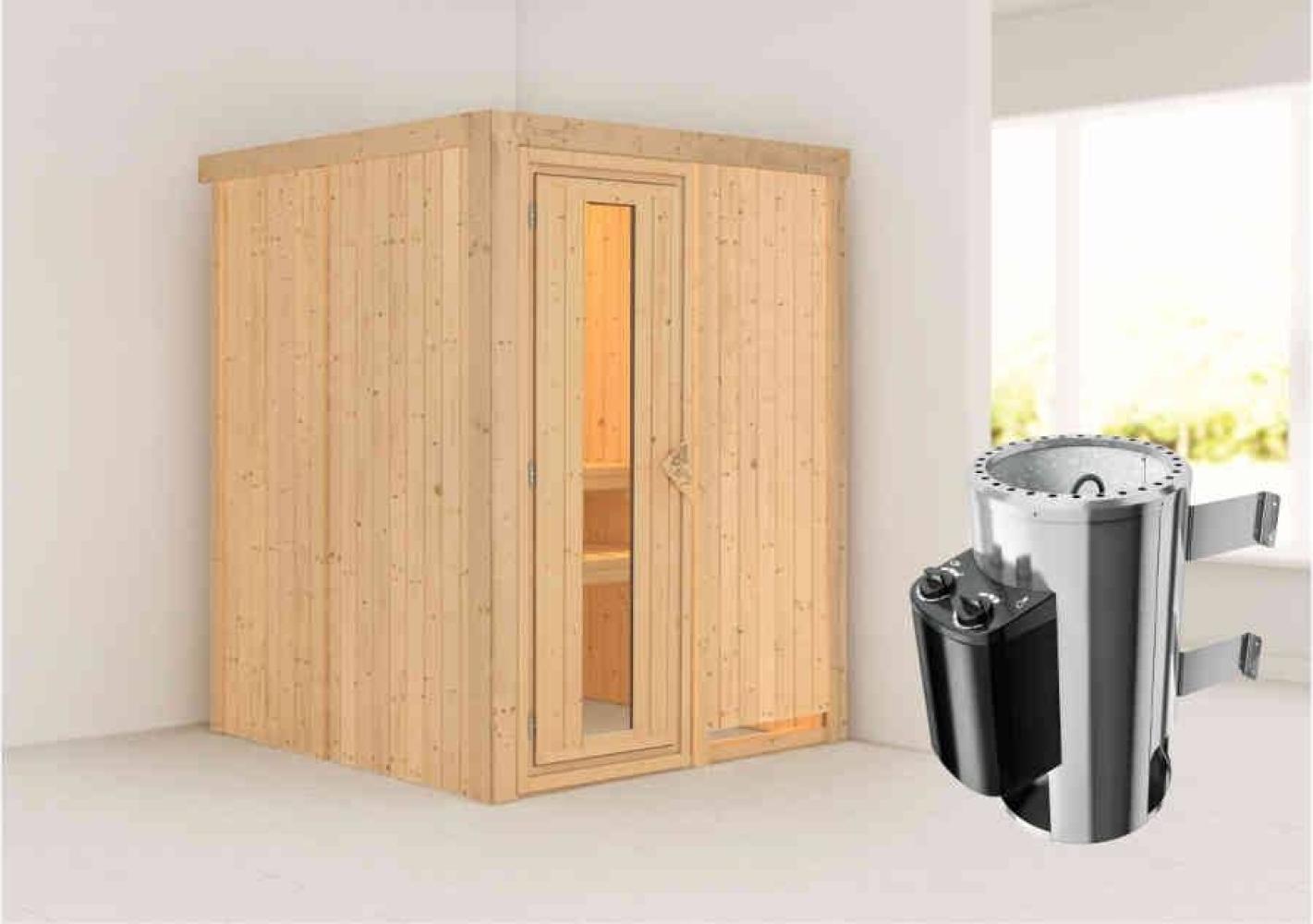 Karibu Sauna Minja + 3,6kW Saunaofen mit integr. Steuerung Bronzierte Ganzglastür Bild 1