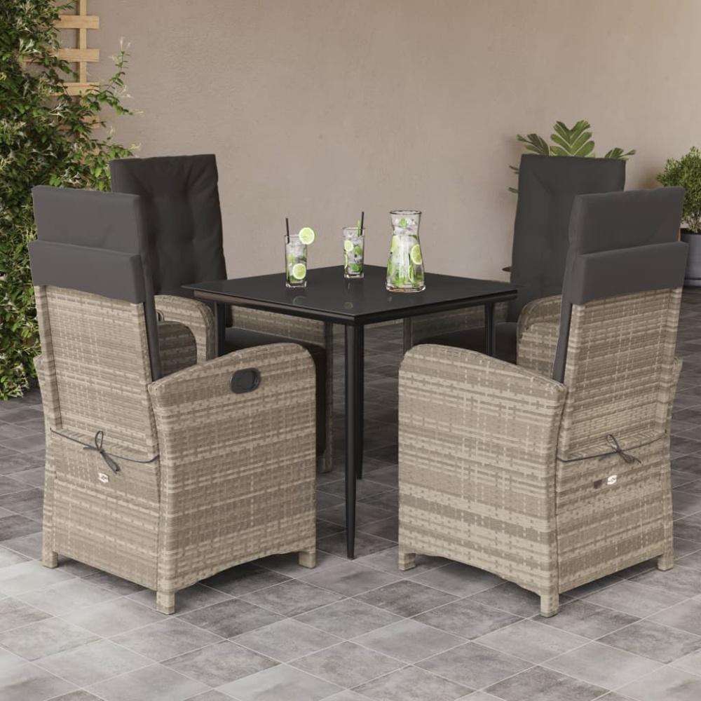 vidaXL 5-tlg. Garten-Essgruppe mit Kissen Hellgrau Poly Rattan 3212412 Bild 1