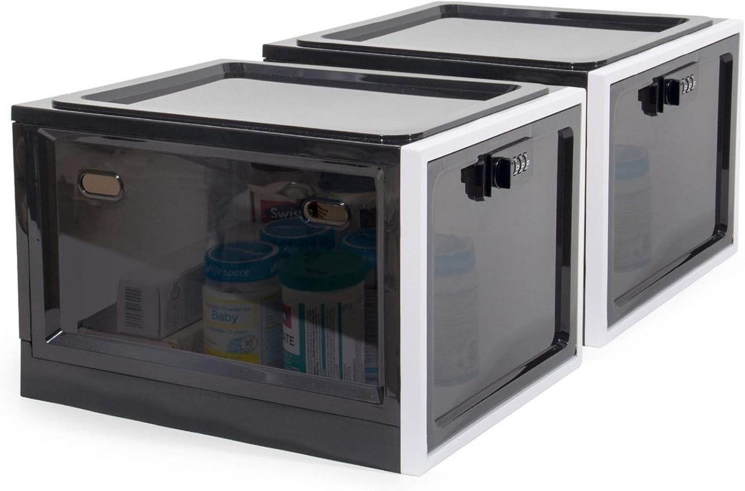 Zedelmaier Aufbewahrungsbox Aufbewahrungsbox abschließbar, faltbar für Medikamente und mehr (2 St, STOS1), stapelbar, für Handys, Süßigkeiten, Snack, Persönlicher Safe Bild 1