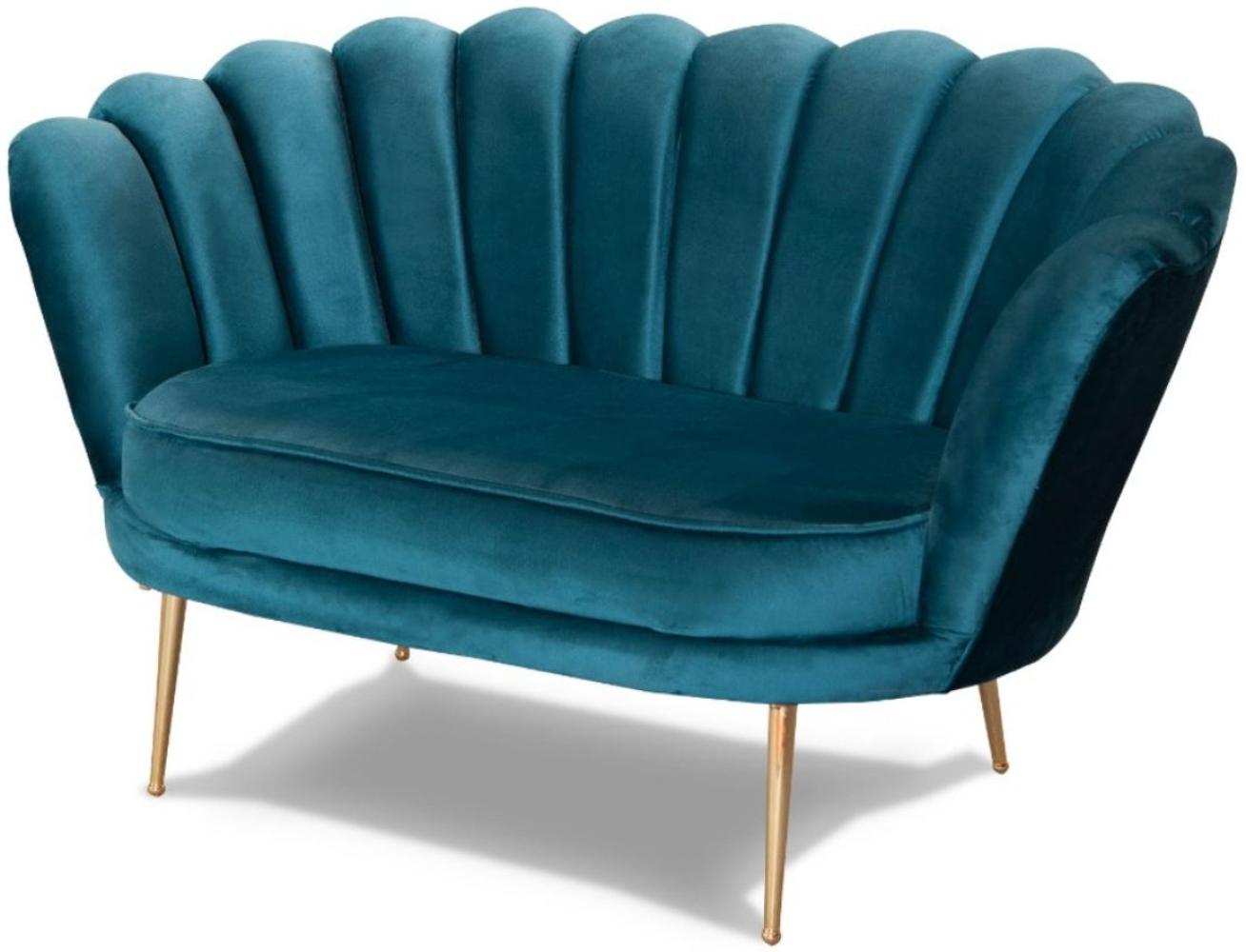 Casa Padrino Designer Art Deco Wohnzimmer 2er Sofa Türkis / Messingfarben 115x50 x H. 80 cm - Art Deco Wohnzimmer Möbel Bild 1