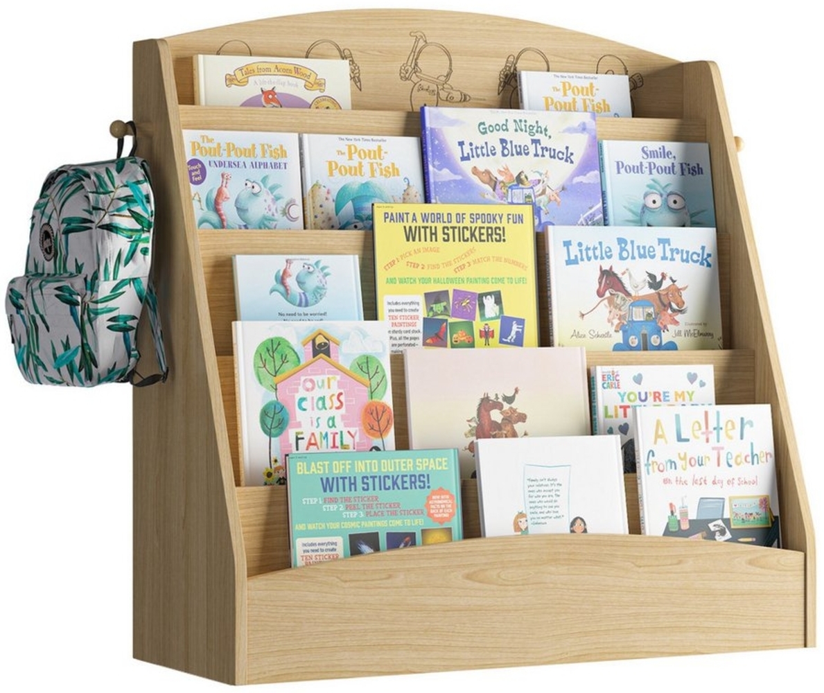 radelldar Bücherregal Kinderbücherregal mit 5 offenen Ablagen und Haken,80 x 30 x 75 cm Bild 1