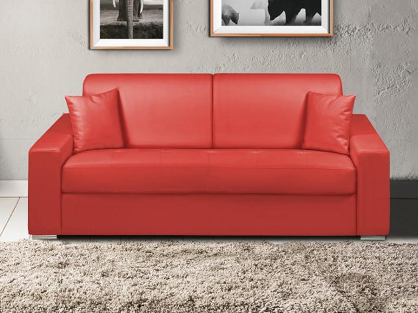 Vente-unique - Schlafsofa 3-Sitzer - Liegefläche mit Lattenrost mit breiten Latten: 140 cm - Matratze: 18 cm - Kunstleder - Rot - EMIR Bild 1