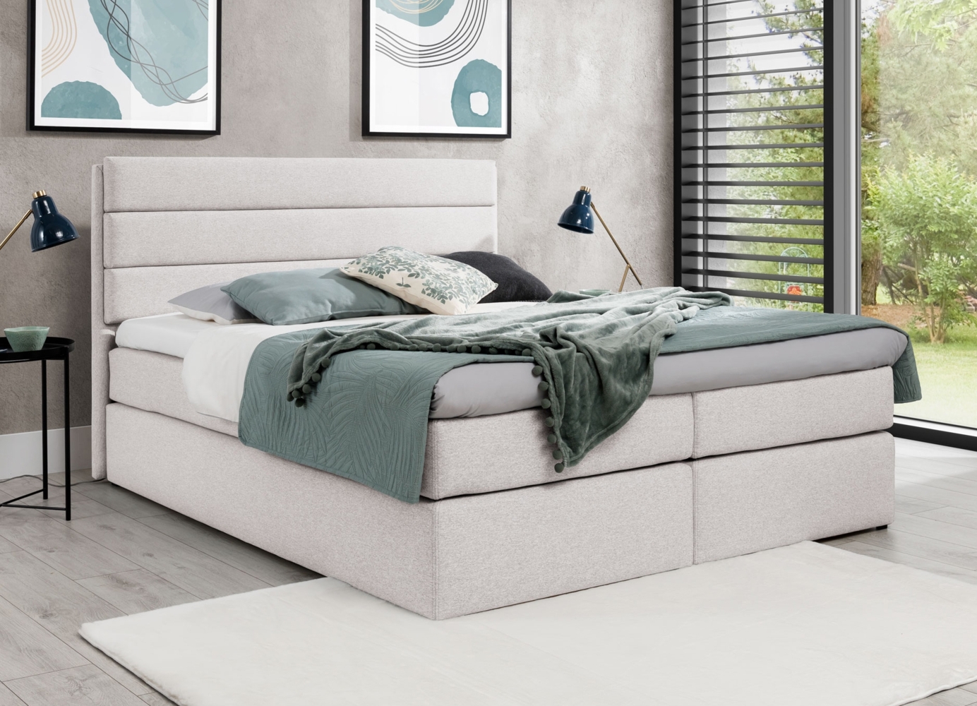 AX LIVING Boxspringbett 160x200 mit Matratze und Topper Sequoio Creme Bild 1