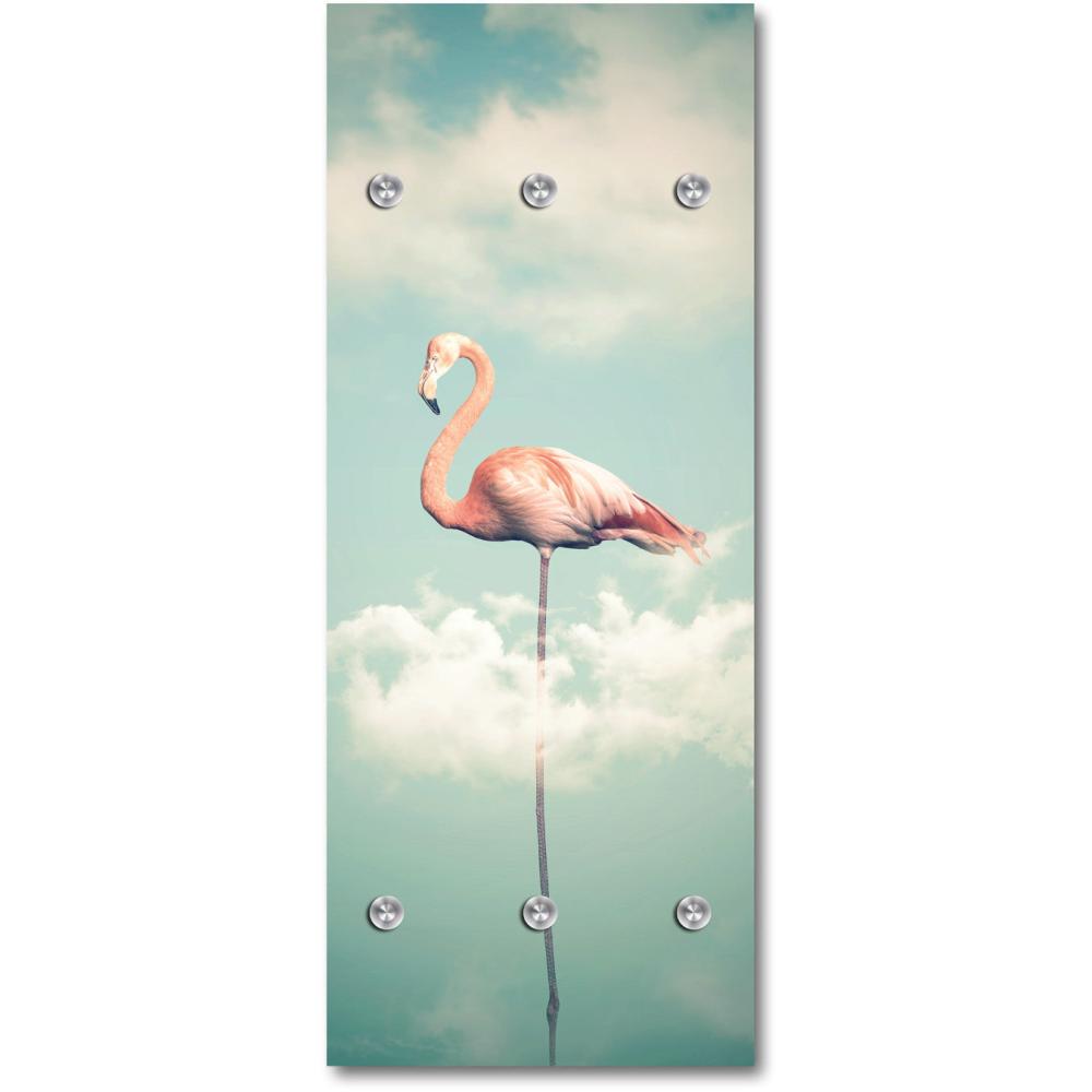 Queence Garderobe - "Pink Flamingo" Druck auf hochwertigem Arcylglas inkl. Edelstahlhaken und Aufhängung, Format: 50x120cm Bild 1