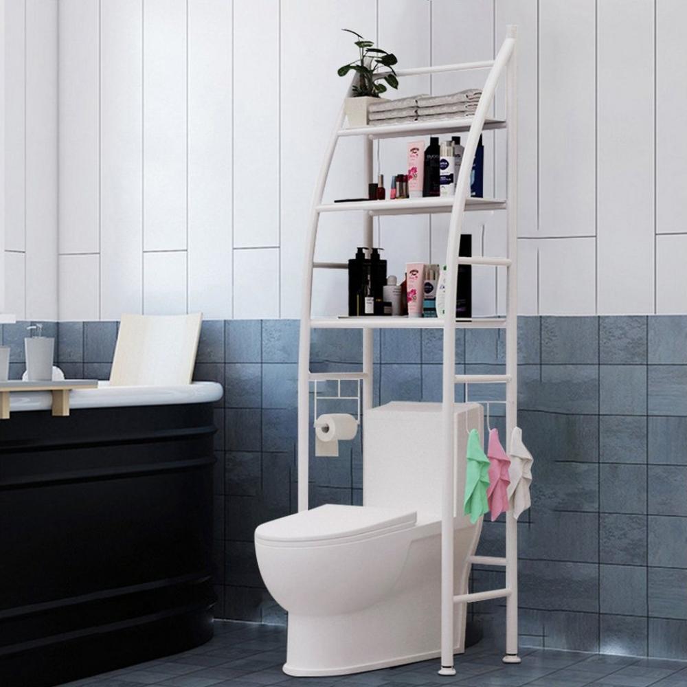 Masbekte Badregal Standregal mit 3 Haken, 3-Tiers Stahl Toilettenregal, WC-Regal, Metall Badezimmerregal, Aufbewahrungsregal, Waschmaschinenregal, 166*50cm Bild 1