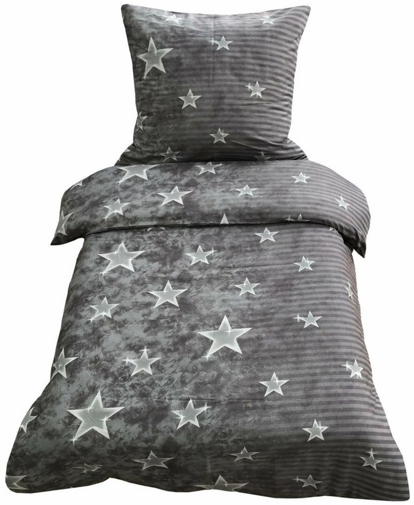 Leonado Vicenti Bettwäsche Mikrofaser Sterne 135x200 cm 155x200 cm 155x220 cm Allergikergeeignet, Microfaser, 2 teilig, Grau Gestreift Sterne Galaxy Bild 1