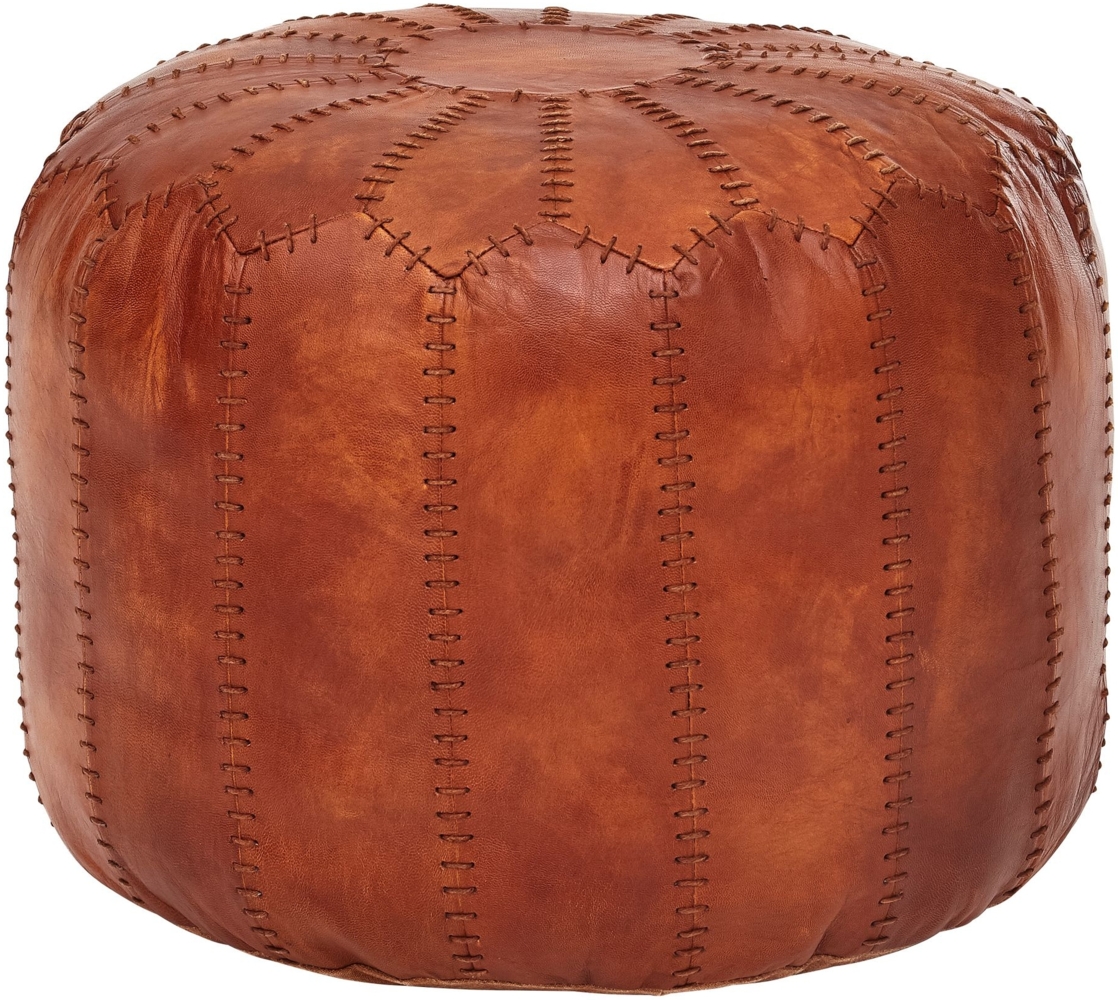 Wohnling Pouf, Ottomane, Sitzhocker, Echtleder Braun 52 x 40 x 52 cm Bild 1