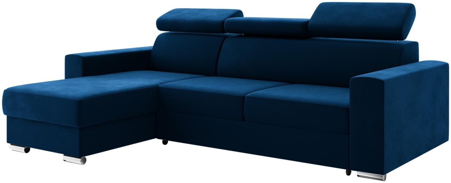 Meblini 'Voss' Schlafcouch mit Bettkasten, Samtstoff, 242 x 168 x 79 cm, Blau, Links Bild 1