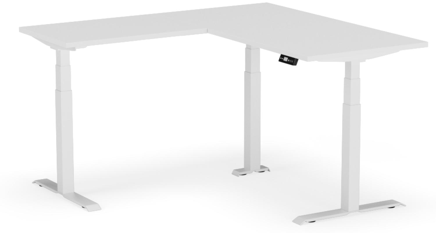 elektrisch höhenverstellbarer Schreibtisch L-SHAPE 160 x 160 x 60 - 80 cm - Gestell Weiss, Platte Weiss Bild 1