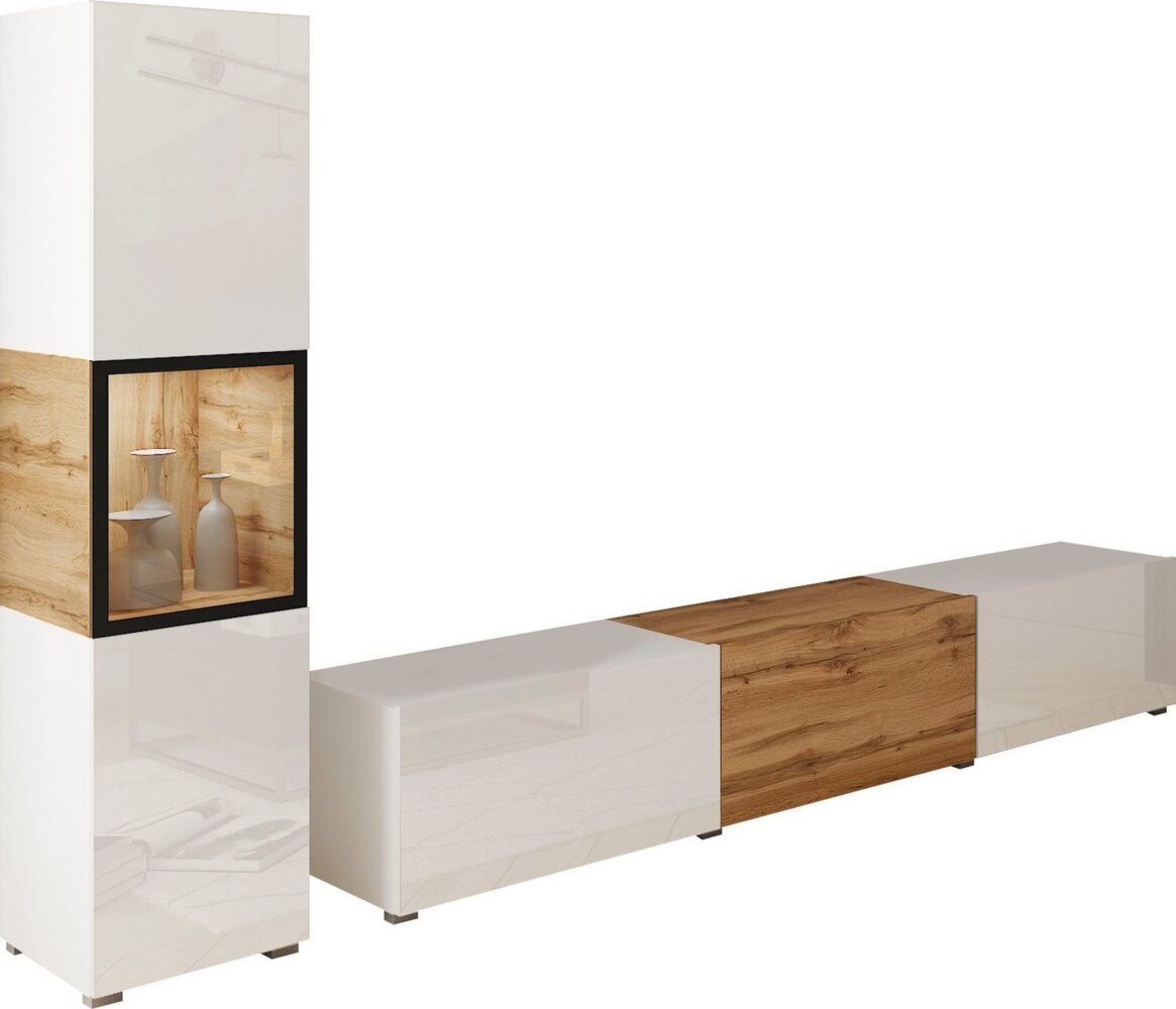 INOSIGN Wohnwand BERLIN I, (Komplett-Set, 2-St), moderne grifflose Mediawand Breite 220 cm, Vitrine mit Verglasung Bild 1