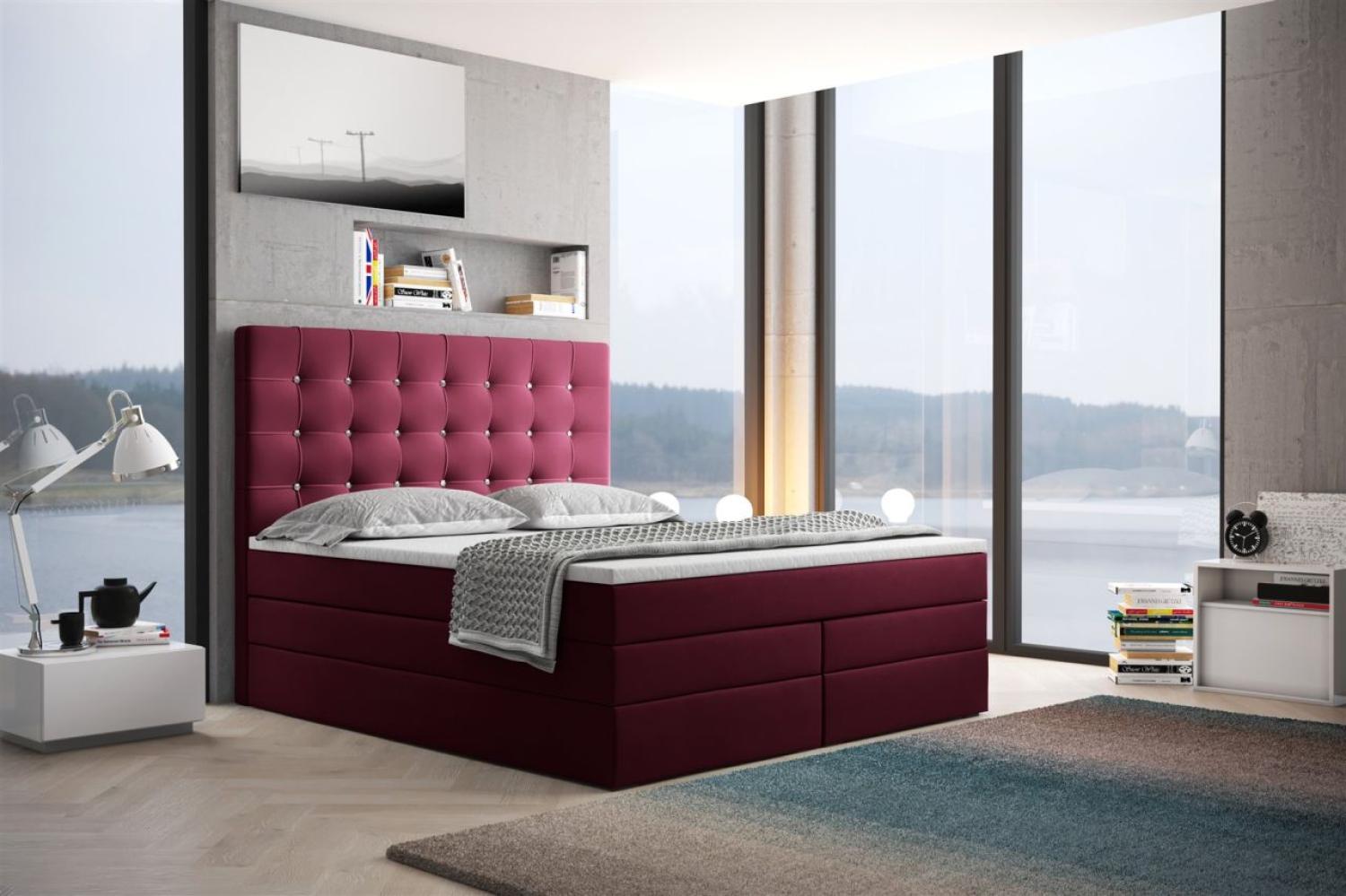 Boxspringbett Schlafzimmerbett TRIANA DELUX 140x200cm in Stoff Bordeaux Bild 1