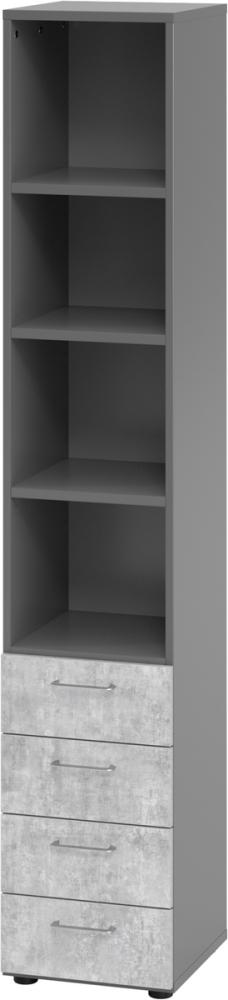 bümö smart Schubladenschrank, Büroschrank in Graphit/Beton mit 4 Schüben & 4 Regalfächern - Bürocontainer aus Holz, Container mit Metallgriffen & Soft-Stop Schubladen, 964S4-G-M-BS Bild 1