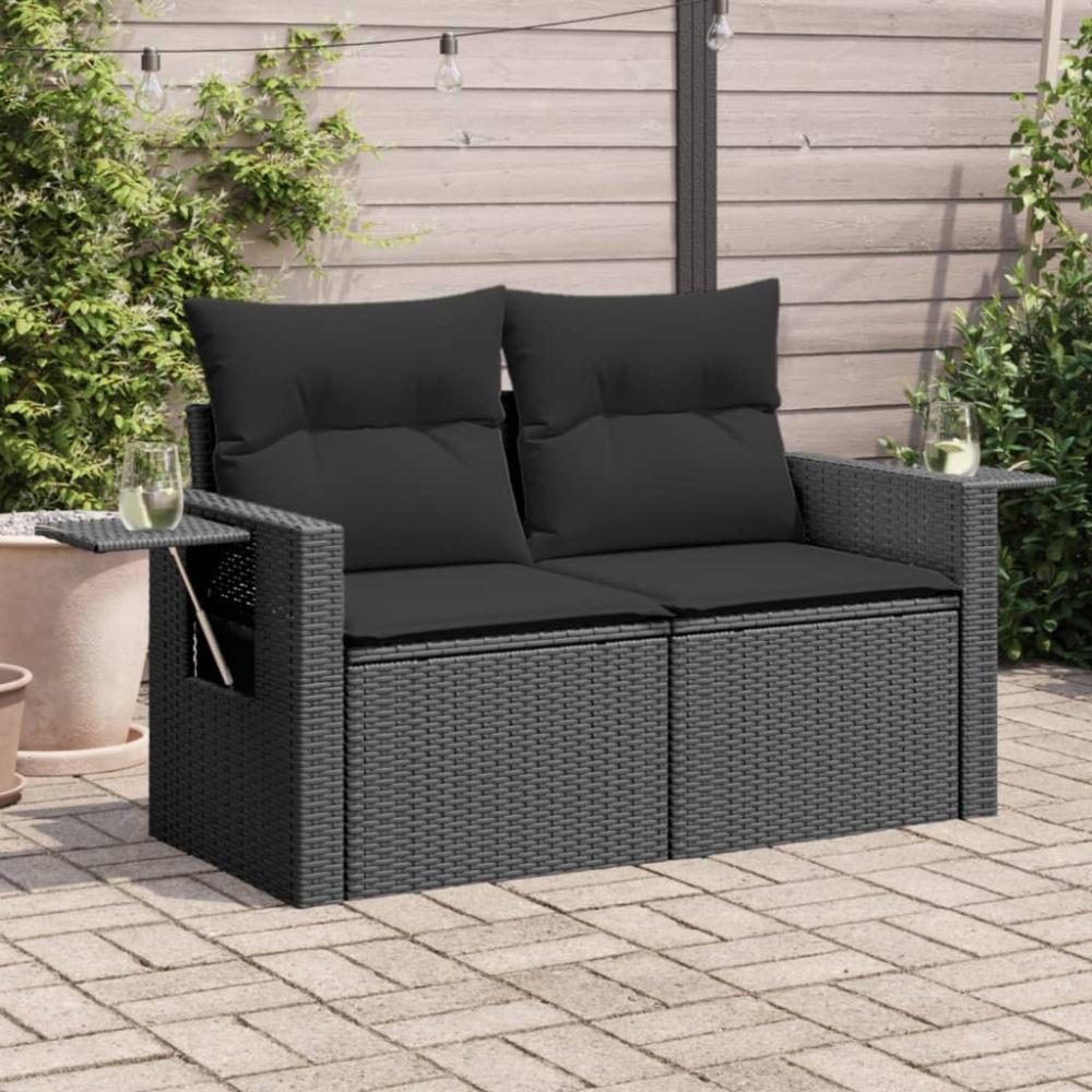 vidaXL Gartensofa mit Kissen 2-Sitzer Schwarz Poly Rattan 365990 Bild 1