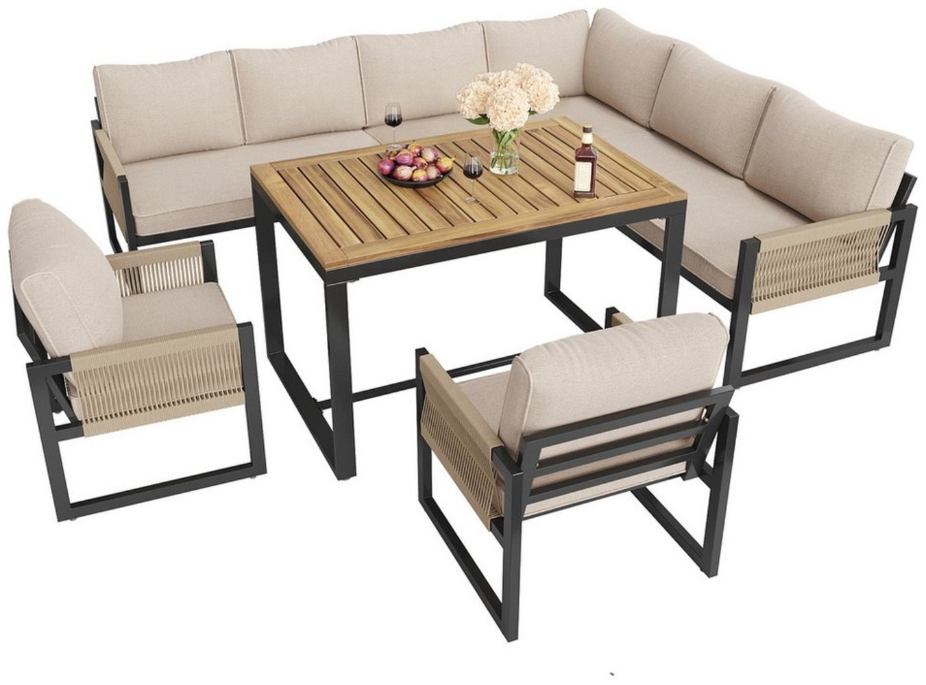 i@home Gartenlounge-Set wetterfest Sitzgruppe Essgruppe, Moderne Gartengarnitur, (2 x Armlehnensofa, 1 x 2er Sofa, 1 x Ecksofa, 1 x Armloses Sofa, 1x Tisch 95x63x65cm), Gartenmöbel Set für Garten, Balkon, Terrasse, Bis 160 kg belastbar Bild 1