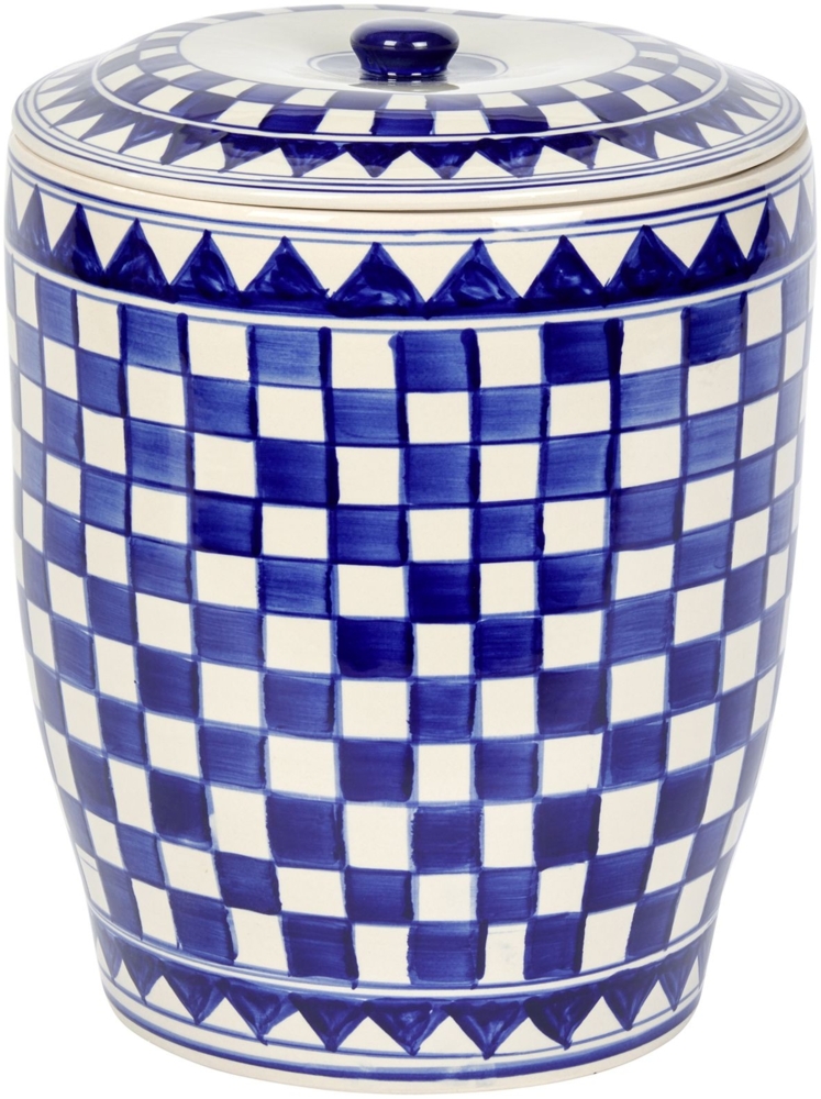 Lambert Küchenkaro Brottopf, Keramik, handgemalt, creme/blau, H 38 cm, D 28 cm Keramik, groß mit Deckel 20263 Bild 1