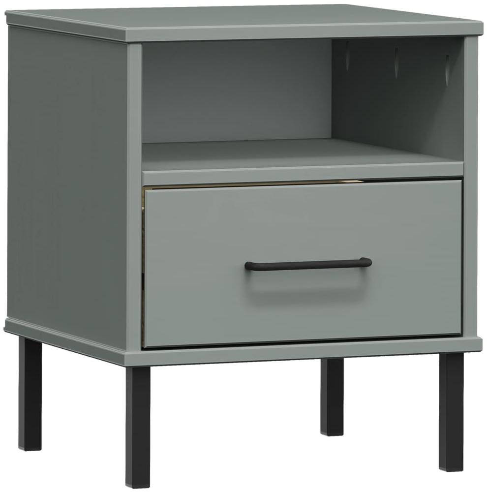 vidaXL Nachttisch OSLO mit Metallbeinen Grau Massivholz Kiefer 350971 Bild 1