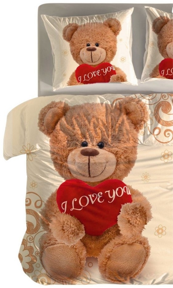 Leonado Vicenti Bettwäsche Winter Fleece 135x200, Fleece, 2 teilig, Teddy Bär Love mit Herz Plüsch Flauschig Warm Bild 1