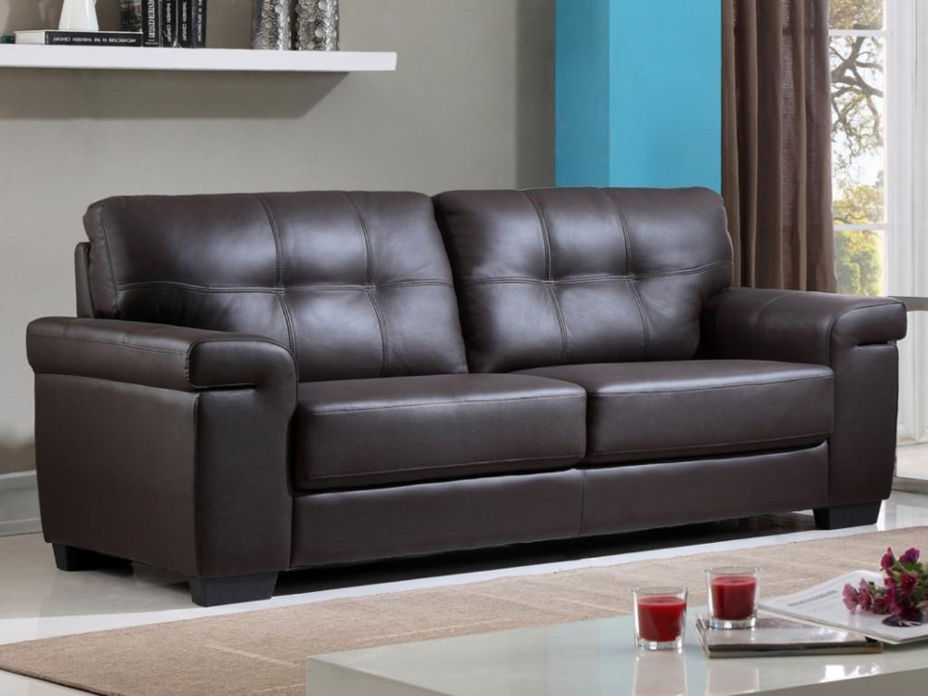 Vente-unique - Ledersofa 3-Sitzer - Braun - HAZEL Bild 1