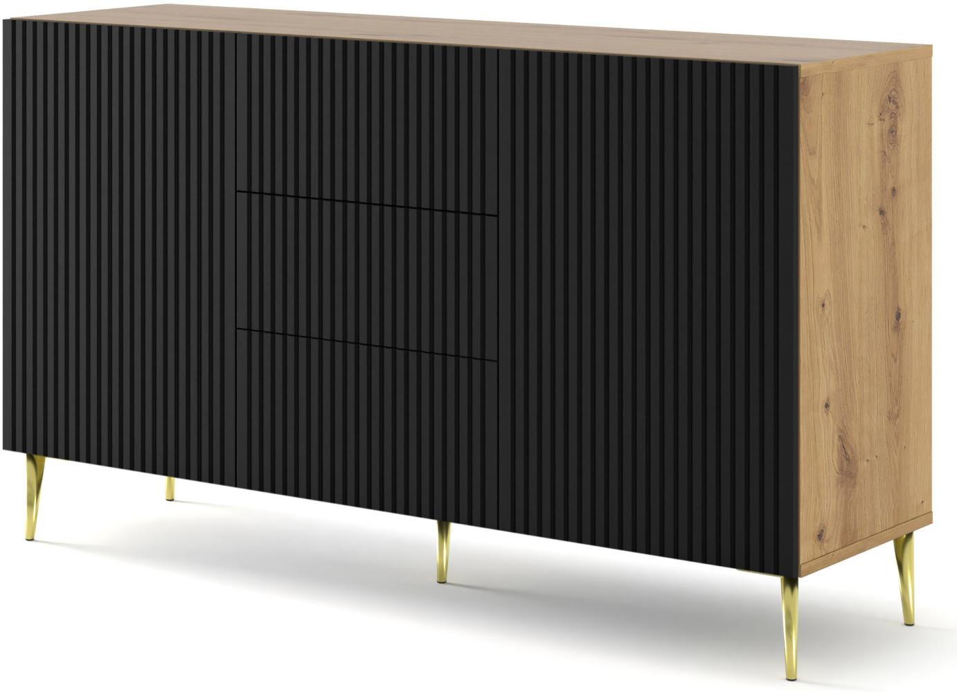 Domando Sideboard Moneglia M1 Klassisch Breite 150cm, Push-to-open-Funktion, besondere Fräsoptik, goldene Füße in Artisan Eiche Schwarz Matt und Goldfüße Bild 1