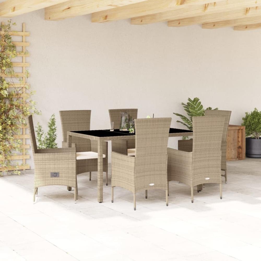 vidaXL 7-tlg. Garten-Essgruppe mit Kissen Beige Poly Rattan 3277578 Bild 1