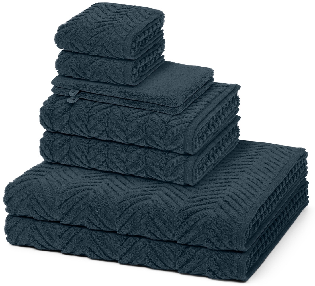 Ross Sensual Skin Zopf 8 tlg. Frottier-Set - 2 X Handtuch (50 X 100cm), 2 X Duschtuch (75 X 140cm), 2 X Gästetuch (30 X 50cm), 2 X Waschhandschuh (16 X 22cm) - 500 g/m2 - Nachtblau Bild 1
