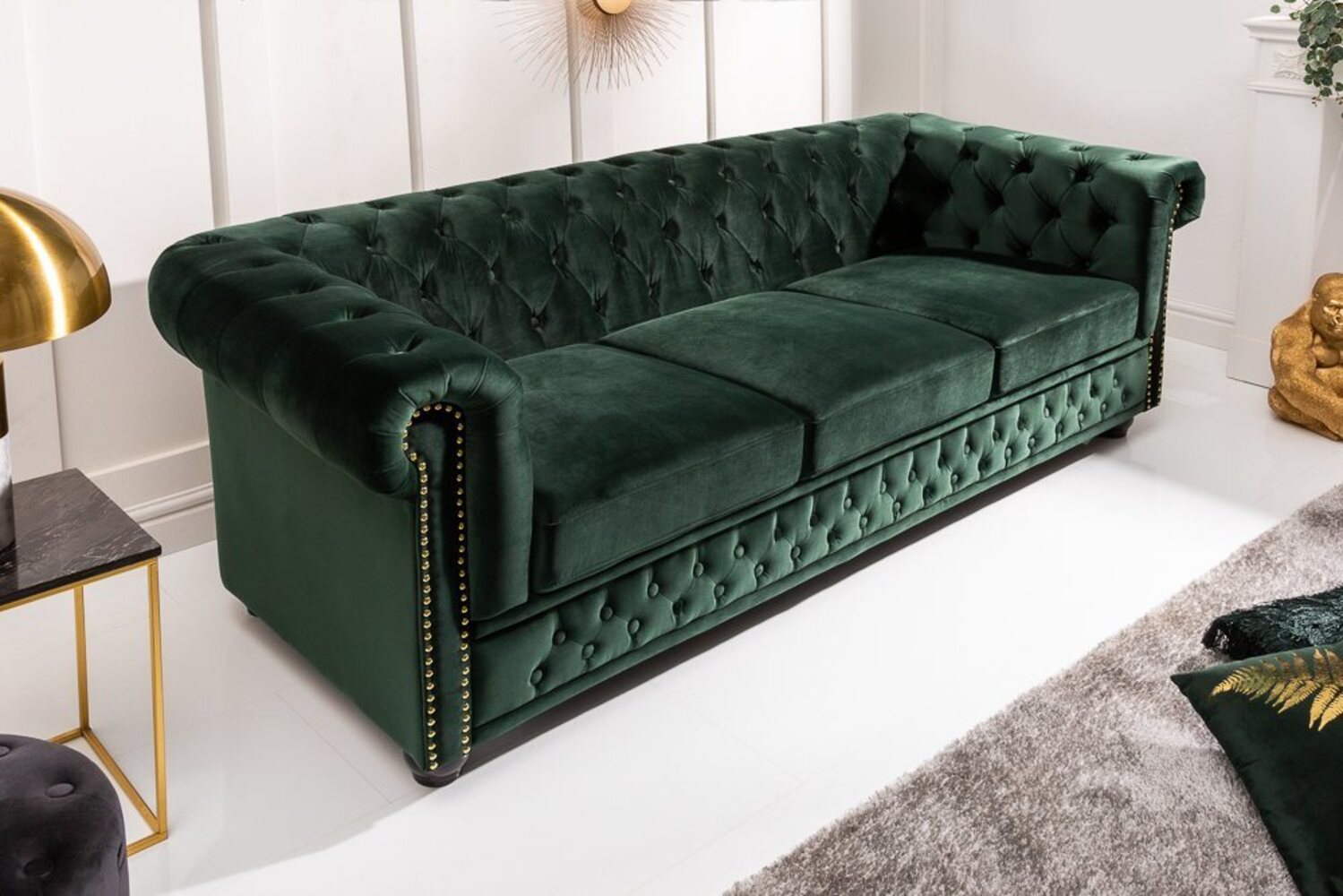 riess-ambiente Sofa CHESTERFIELD 205cm flaschengrün, Einzelartikel 1 Teile, Wohnzimmer · Sofa · Samt · 3-Sitzer · Federkern Bild 1