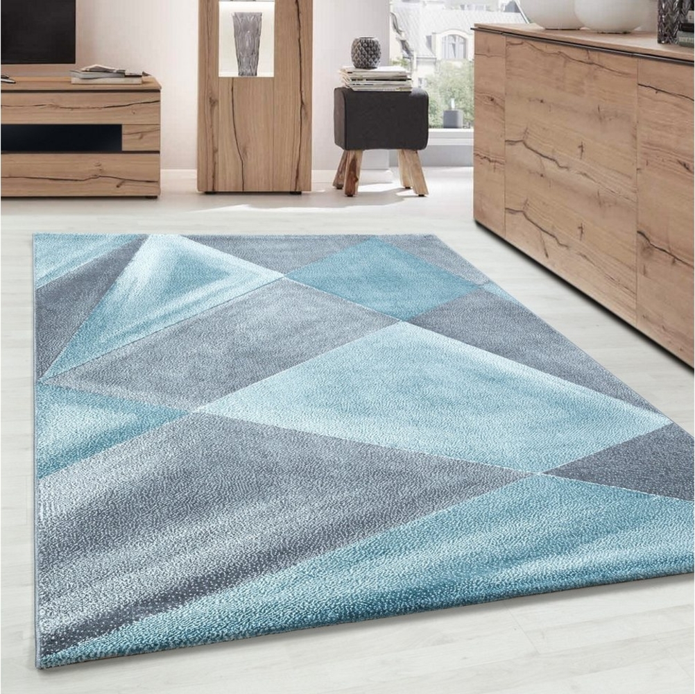 Carpettex Frisé-Teppich Geometrisch Design, Läufer, Höhe: 10 mm, Modern Kurzflor Teppiche Geometrisch Design Blau Teppich Wohnzimmer Bild 1