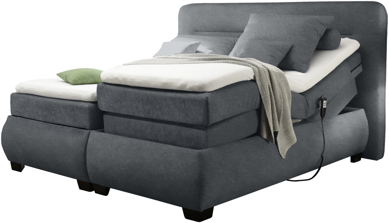 Boxspringbett >EVOLUTION< Liegefläche 160x200cm, Motor, Bezug anthrazit - 190x122x220 (BxHxT) Bild 1