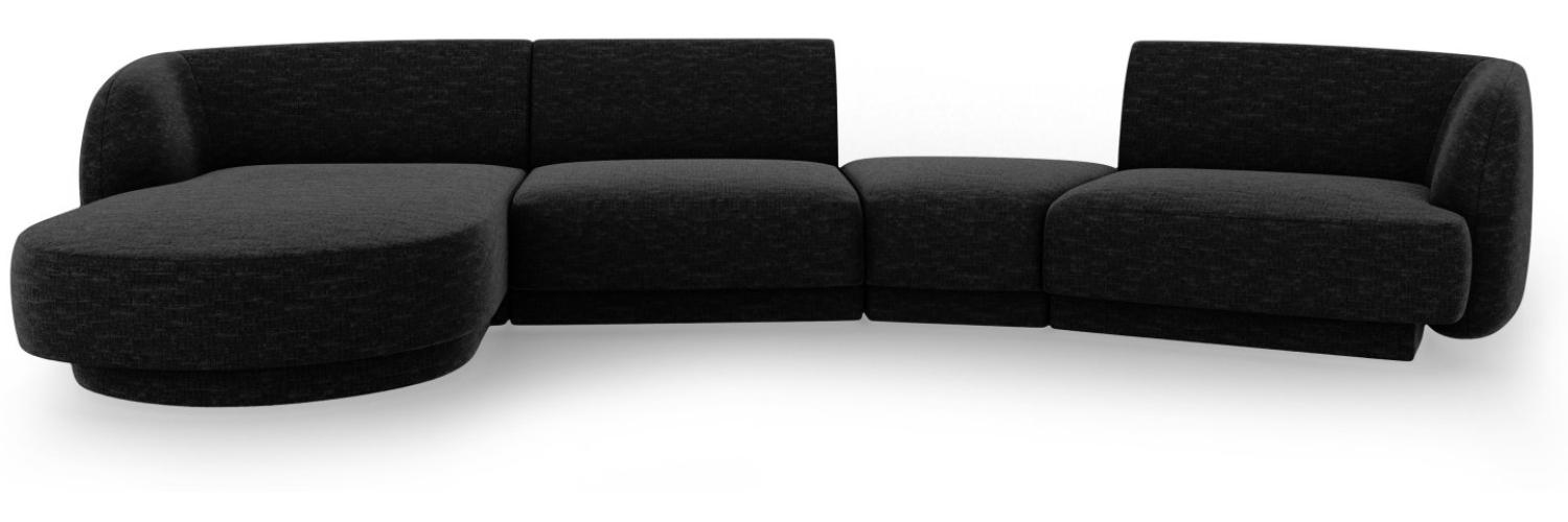 Micadoni Modulares Sofa Miley mit Recamiere 4-Sitzer Links Chenille Schwarz Bild 1