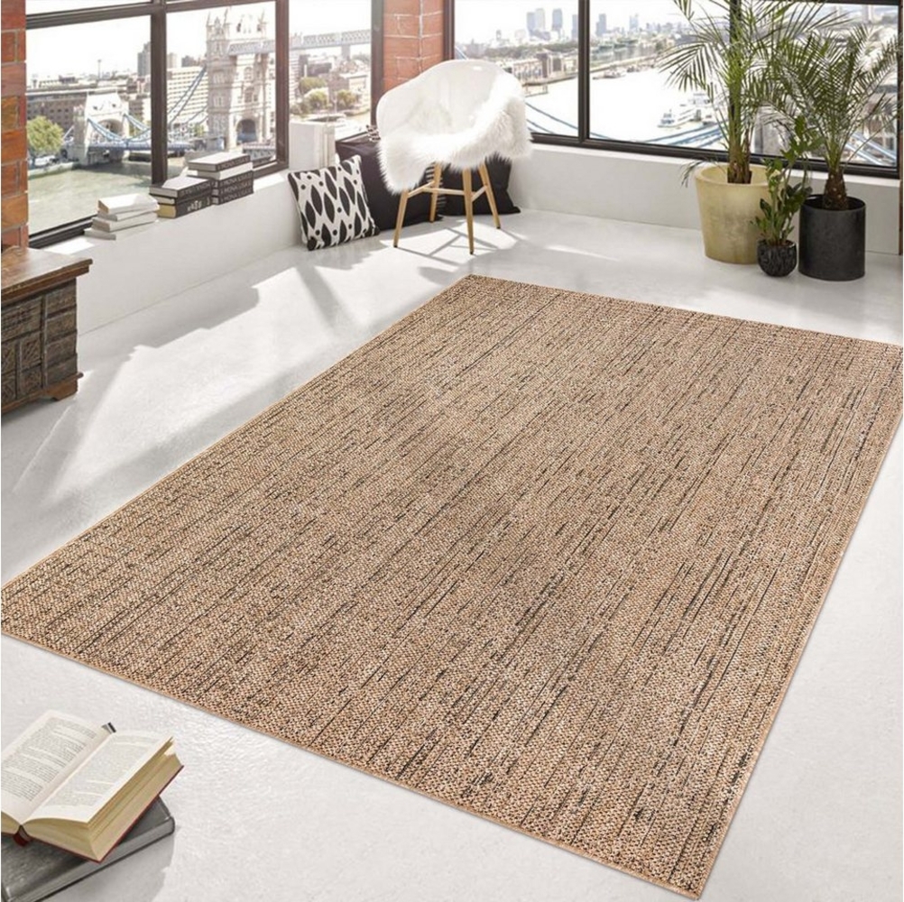 TaraCarpet Teppich Outdoor & Indoor Teppich wetterfest Borneo Sisal-Jute-Optik naturfarbe, rechteckig, Höhe: 10 mm, Balkon Terrasse Wintergarten Linien nat. Wohnzimmer Esszimmer 120X170 Bild 1