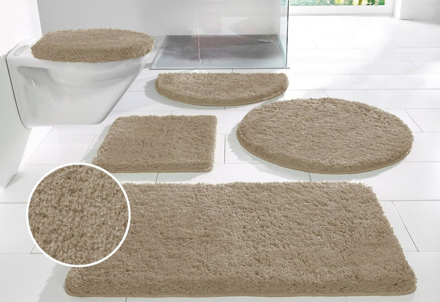 my home Badematte Sanremo, Badvorleger, Badezimmer Teppich, sehr weich, Höhe 30 mm, rutschhemmend beschichtet, fußbodenheizungsgeeignet, schnell trocknend, Polyester, rund, Badteppich, unifarben, rechteckig, rund & als 3-tlg. Set erhältlich Bild 1