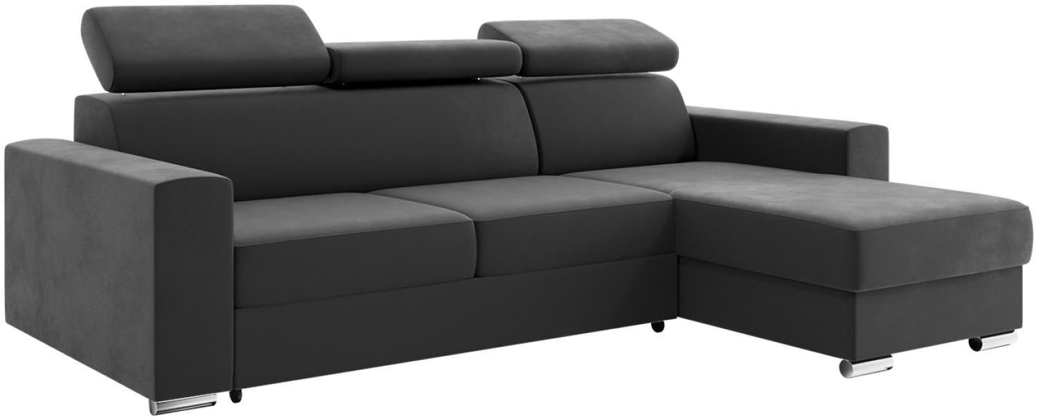 Meblini 'Voss' Schlafcouch mit Bettkasten, Samtstoff, 242 x 168 x 79 cm, Dunkelgrau, Rechts Bild 1