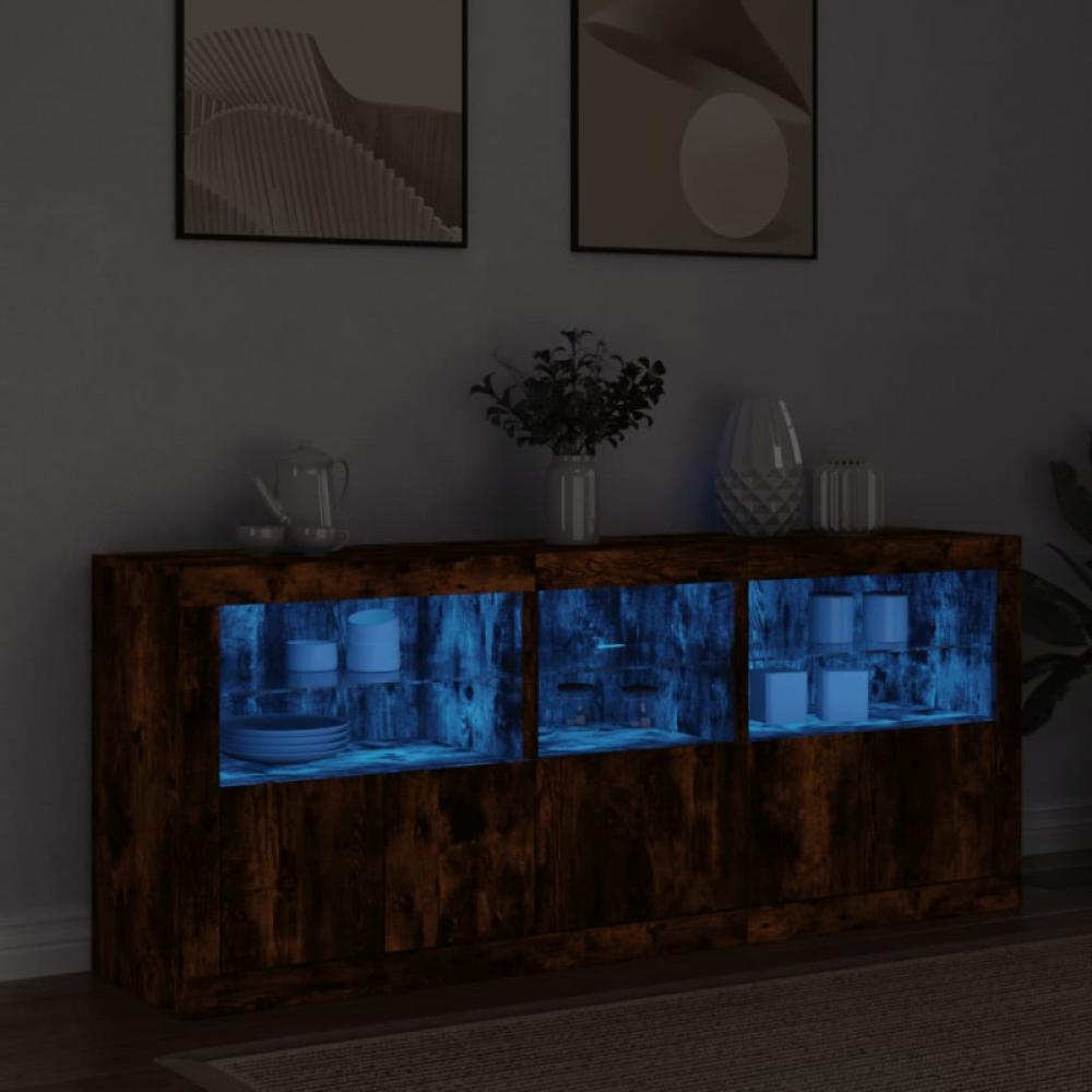 Sideboard mit LED-Leuchten Räuchereiche 162x37x67 cm Bild 1