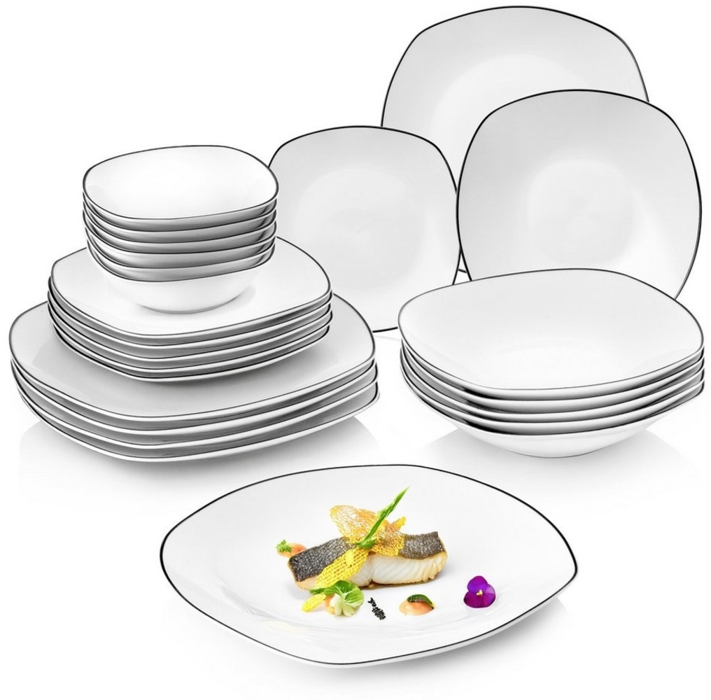 SÄNGER Tafelservice Bilgola Black Rim (24-tlg), 6 Personen, Porzellan, 24 tlg. Tafelservice, Erweiterbar, PREMIUM COLLECTION Bild 1