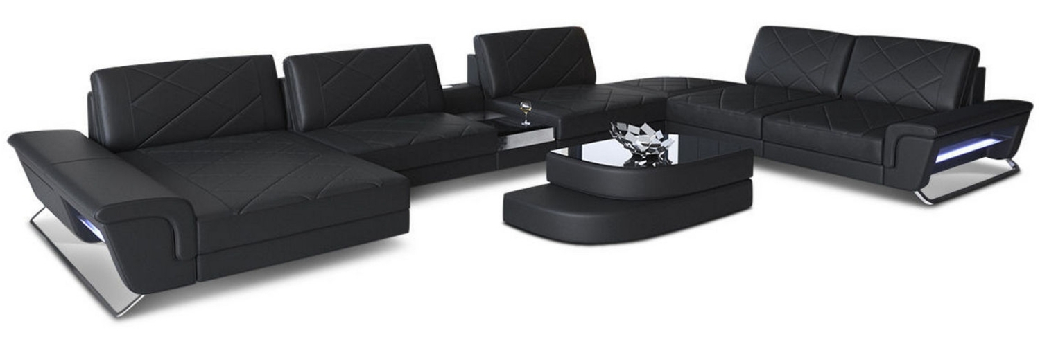 Sofa Dreams 'Bari U XXL' Wohnlandschaft, Schwarz, Echtleder, 89 x 329 x 456 cm, Links Bild 1