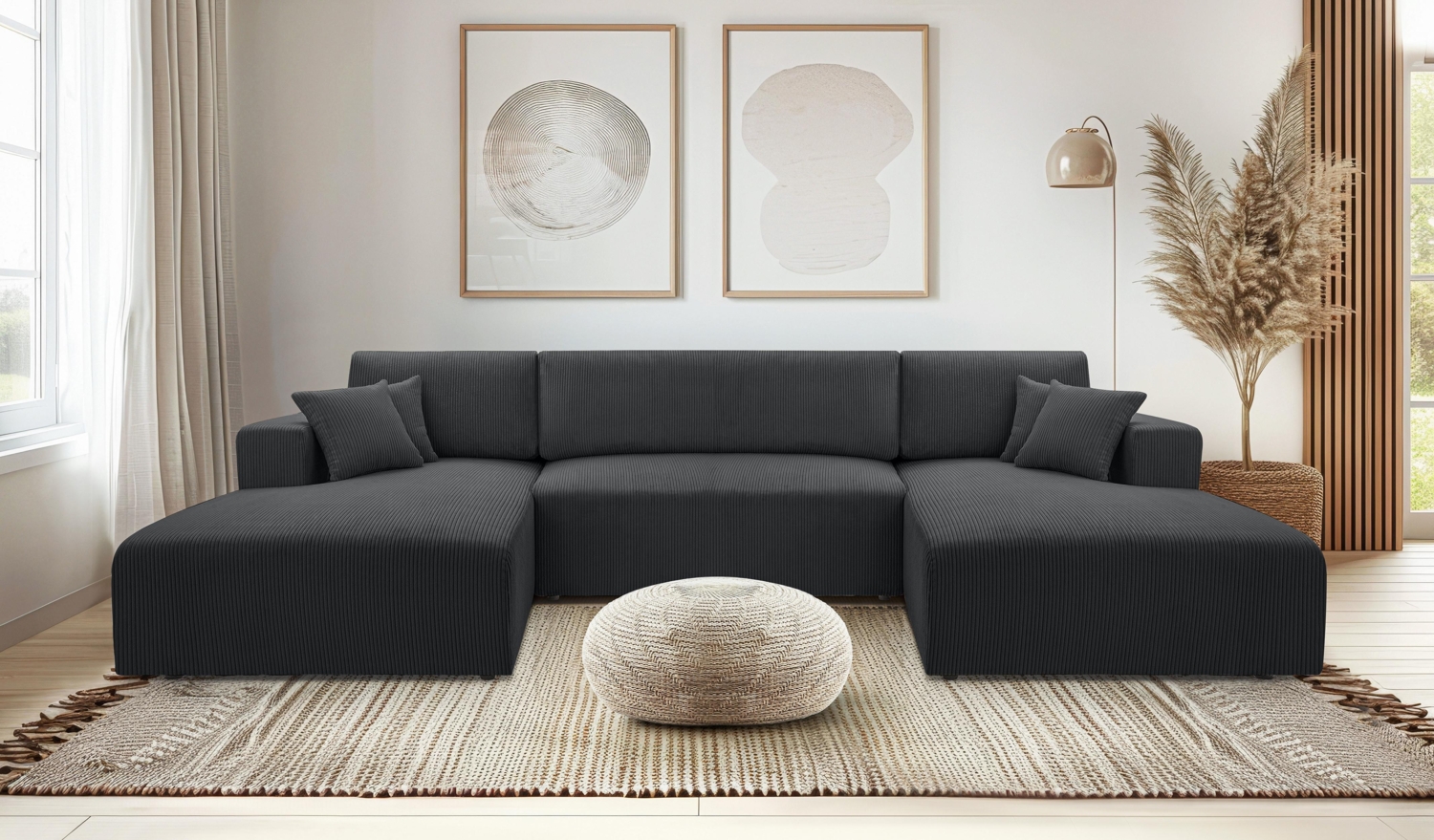 AX LIVING Sofa U Form mit Schlaffunktion – Catea U Cord Wohnlandschaft 364 cm Bild 1