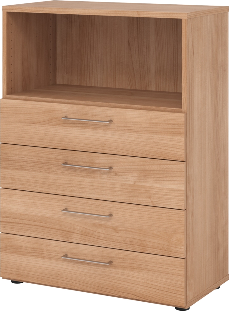 bümö smart Schubladenschrank, Büroschrank 80cm breit in Nussbaum mit 4 Schüben & 1 Regalfach - Bürocontainer aus Holz, Container mit Metallgriffen & Soft-Stop Schubladen, 938S4-N-N-BS Bild 1