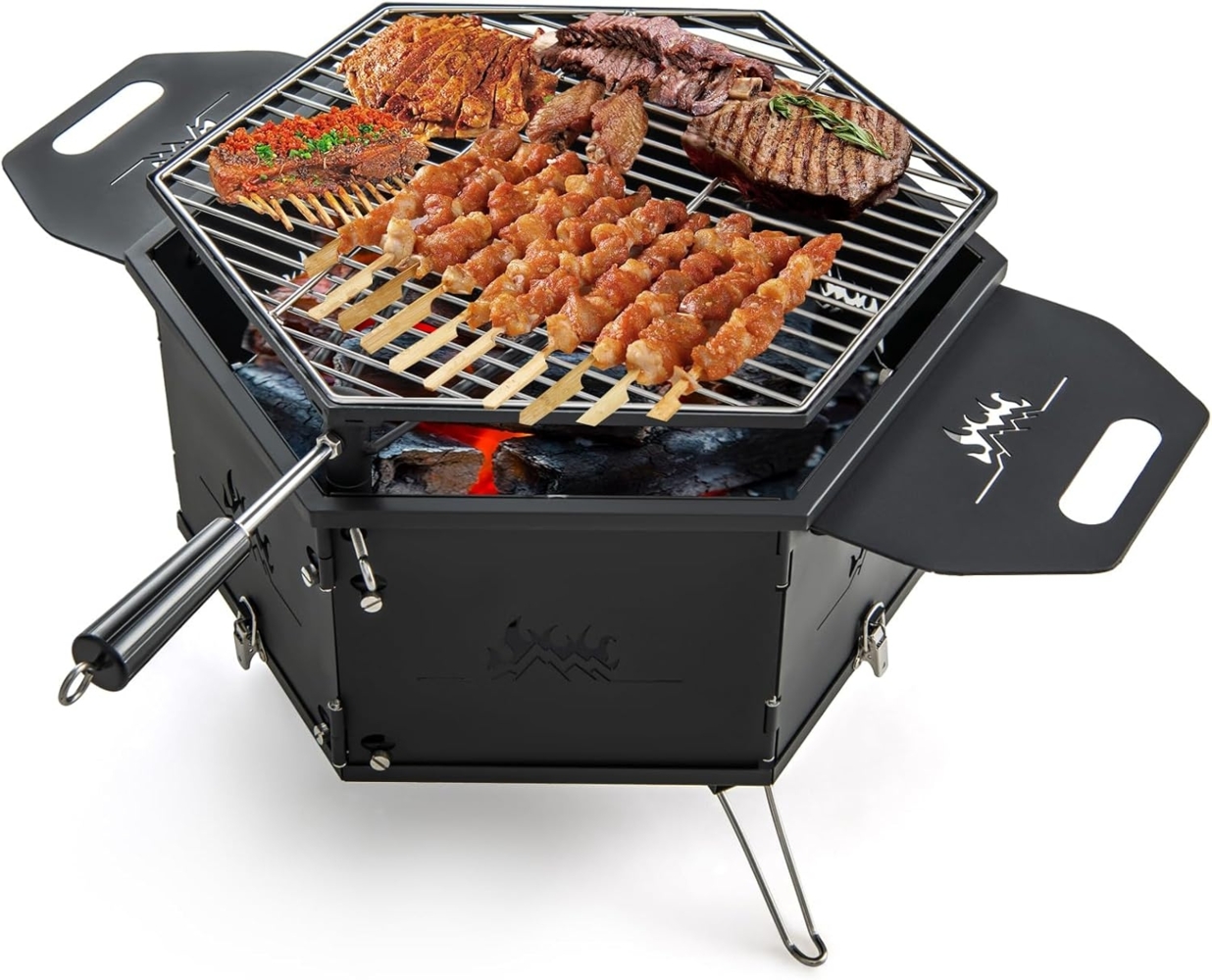 COSTWAY Holzkohlegrill, Kohlenstoffstahl Schwarz, 77 x 74 x 38 cm Bild 1