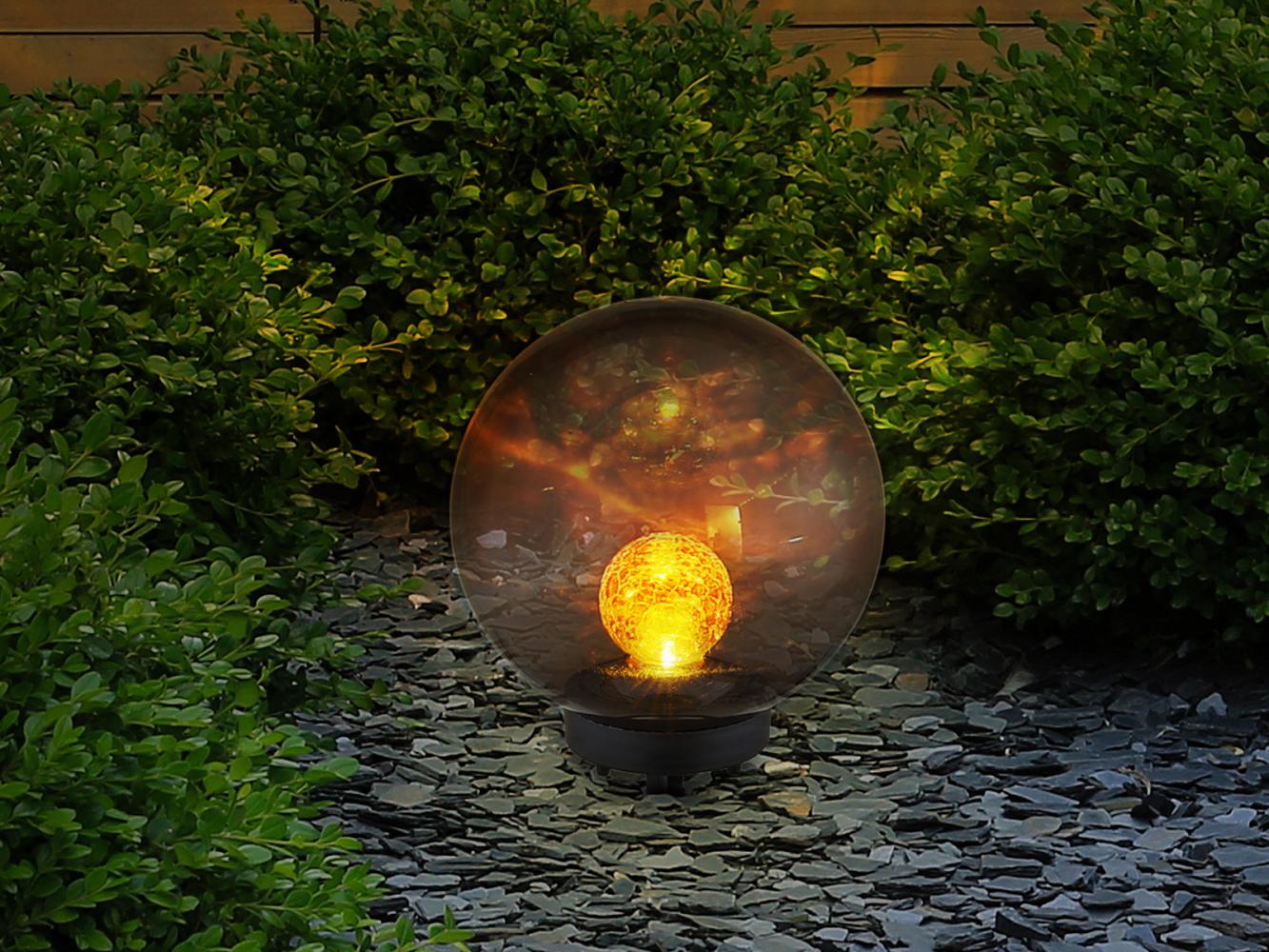 LED Solarleuchte Kugel rauch Bruchglaskugel amber 200mm von Globo Bild 1